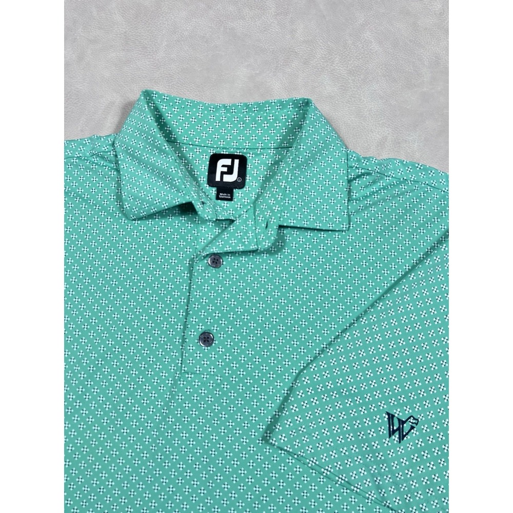FootJoy Shirt Size Large Watersound Club Green Textured Button Up Golf Polo